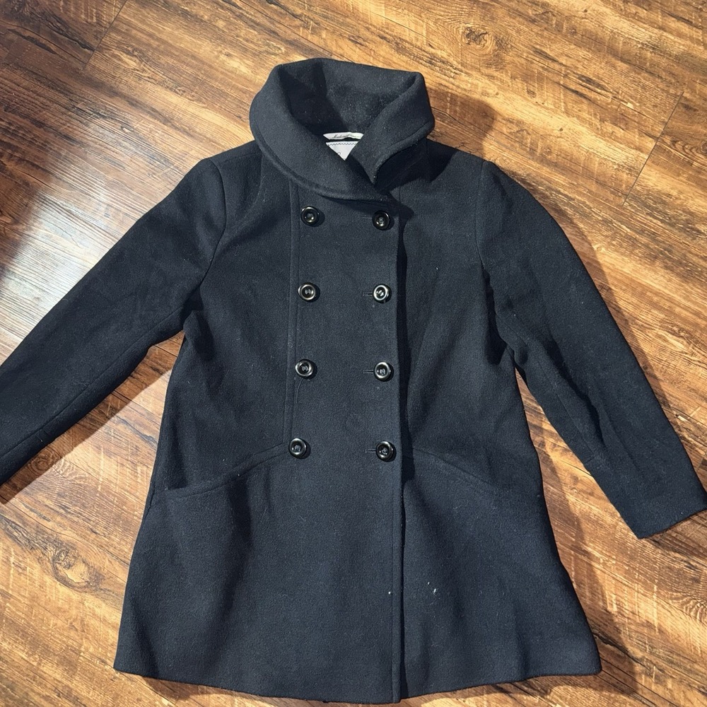 Larry Levine Wool Blend Black Women's Long‎ Size 10P Double Breasted Jacket